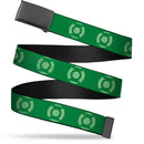 Web Belt Blank Black Buckle - Green Lantern Logo Weathered Greens Webbing