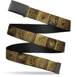 Black Buckle Web Belt - Game of Thrones House Sigil Blocks Gold Webbing