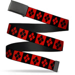 Web Belt Blank Black Buckle - Harley Quinn Diamond Blocks Red/Black Black/Red Webbing