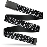 Black Buckle Web Belt - Joker's Laugh HAHAHA Repeat White/Black Webbing