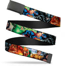 Black Buckle Web Belt - Justice League New 52 Superhero Action Poses Webbing