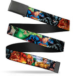 Black Buckle Web Belt - Justice League New 52 Superhero Action Poses Webbing