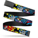 Black Buckle Web Belt - Batman/Robin/Superman Pose/Logo Dot Black/Purple Webbing