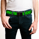 Web Belt Blank Black Buckle - Question Mark Scattered Lime Green/Black Webbing