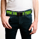 Black Buckle Web Belt - Question Mark Scattered Lime Green/Purple Webbing