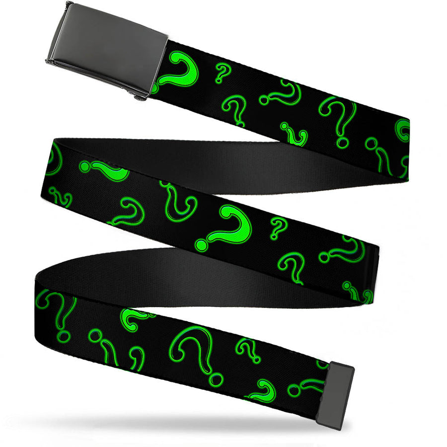 Black Buckle Web Belt - Question Mark Scattere2 Black/Neon Green Webbing