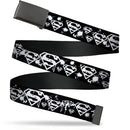 Black Buckle Web Belt - Superman Shield Splatter Black/White Webbing