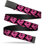 Web Belt Blank Black Buckle - Diagonal Superman Logo w/Hearts Black/Pink Webbing