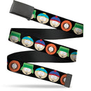 Web Belt Blank Black Buckle - South Park Boys Face Repeat Black Webbing