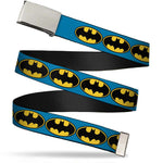 Chrome Buckle Web Belt - Bat Signal-3 Blue/Black/Yellow Webbing