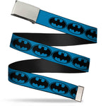 Chrome Buckle Web Belt - Bat Signal-3 Blue/Black/Blue Webbing