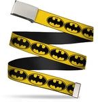 Chrome Buckle Web Belt - Bat Signal-3 Yellow/Black/Yellow Webbing