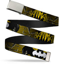 Chrome Buckle Web Belt - BATMAN w/Bat Signals & Flying Bats Yellow/Black/White Webbing