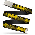 Chrome Buckle Web Belt - Batman Shield CLOSE-UP Sketch Black/Yellow Webbing