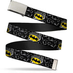 Chrome Buckle Web Belt - BATMAN w/Bat Shield & Flying Bats Black/Gray Webbing