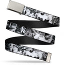 Chrome Buckle Web Belt - Batman Poses & Bat Shield Sketch White/Black Webbing