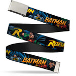 Web Belt Blank Chrome Buckle - Batman & Robin in Action w/Text Black Webbing