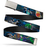 Chrome Buckle Web Belt - Batman Battling Villains in Tunnel Webbing