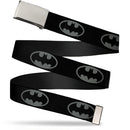 Chrome Buckle Web Belt - Batman Shield Black/Gray Webbing