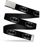 Chrome Buckle Web Belt - Batman Shield Black/Gray Webbing