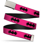 Chrome Buckle Web Belt - Bat Signal-3 Fuchsia/Black/Fuchsia Webbing