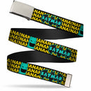 Chrome Buckle Web Belt - Batman Face & Logo Sketch/NANANA! Black/Yellow/Aqua Webbing