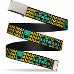 Chrome Buckle Web Belt - Batman Face & Logo Sketch/NANANA! Black/Yellow/Aqua Webbing