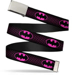 Chrome Buckle Web Belt - Batman Shield/Chainlink Black/Hot Pink Webbing