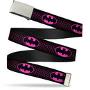Chrome Buckle Web Belt - Batman Shield/Chainlink Black/Hot Pink Webbing