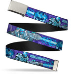 Chrome Buckle Web Belt - MR. FREEZE Poses/Frozen Batman Shield Purples/Blues Webbing