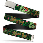 Chrome Buckle Web Belt - POISON IVY Bombshell Poses Greens/Reds Webbing