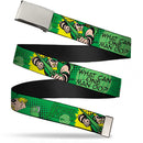 Chrome Buckle Web Belt - GREEN ARROW Poses WHAT CAN ONE MAN DO? Greens/Black Webbing