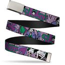 Chrome Buckle Web Belt - Joker Face/Logo/Spades Black/White/Purple Webbing