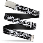 Chrome Buckle Web Belt - JUSTICE LEAGUE Superheroes Retro Pop White/Black Webbing