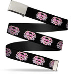 Chrome Buckle Web Belt - Super Shield Hibiscus Design Black/Pink Webbing