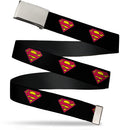 Chrome Buckle Web Belt - Superman Shield Black Webbing