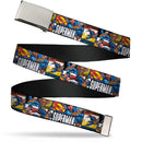 Chrome Buckle Web Belt - SUPERMAN Action Blocks White Webbing