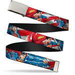 Chrome Buckle Web Belt - Superman Action Poses/Stars & Stripes Webbing