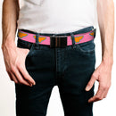 Chrome Buckle Web Belt - Wonder Woman Logo Pink/Blue/Yellow/Pink Webbing