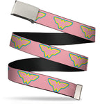 Chrome Buckle Web Belt - Wonder Woman Logo Pink/Blue/Yellow/Pink Webbing