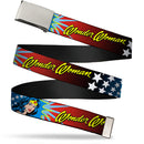 Chrome Buckle Web Belt - Wonder Woman Face w/Stars Webbing