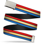 Chrome Buckle Web Belt - Wonder Woman Stripe/Stars Red/Gold/Blue/White Webbing