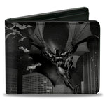 Bi-Fold Wallet - Batman Beauty of Flight Action Pose Bats Skyline Black Grays