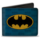 Bi-Fold Wallet - Batman Signal Bat Monogram Distressed Blues Black Yellow