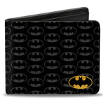 Bi-Fold Wallet - Bat Signal Corner Bat Monogram Black Gray Yellow