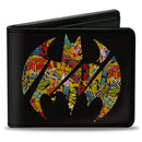 Bi-Fold Wallet - Bat Signal Black Multi Color Logos Stacked