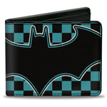 Bi-Fold Wallet - BATMAN Bat Logo Close-Up Checker Teal Black