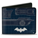 Bi-Fold Wallet - Batman Batmobile Blueprint Tech Turns Blues White