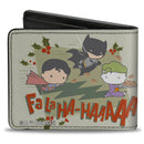 Bi-Fold  Wallet - Justice League Chibi Holiday Christmas Superman and Batman Chasing Joker FALAHA-HAAAAA Greens