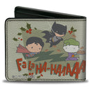 Bi-Fold  Wallet - Justice League Chibi Holiday Christmas Superman and Batman Chasing Joker FALAHA-HAAAAA Greens